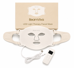 BeamViva LED light therapy face mask kit with remote controller, USB charging cable, and box