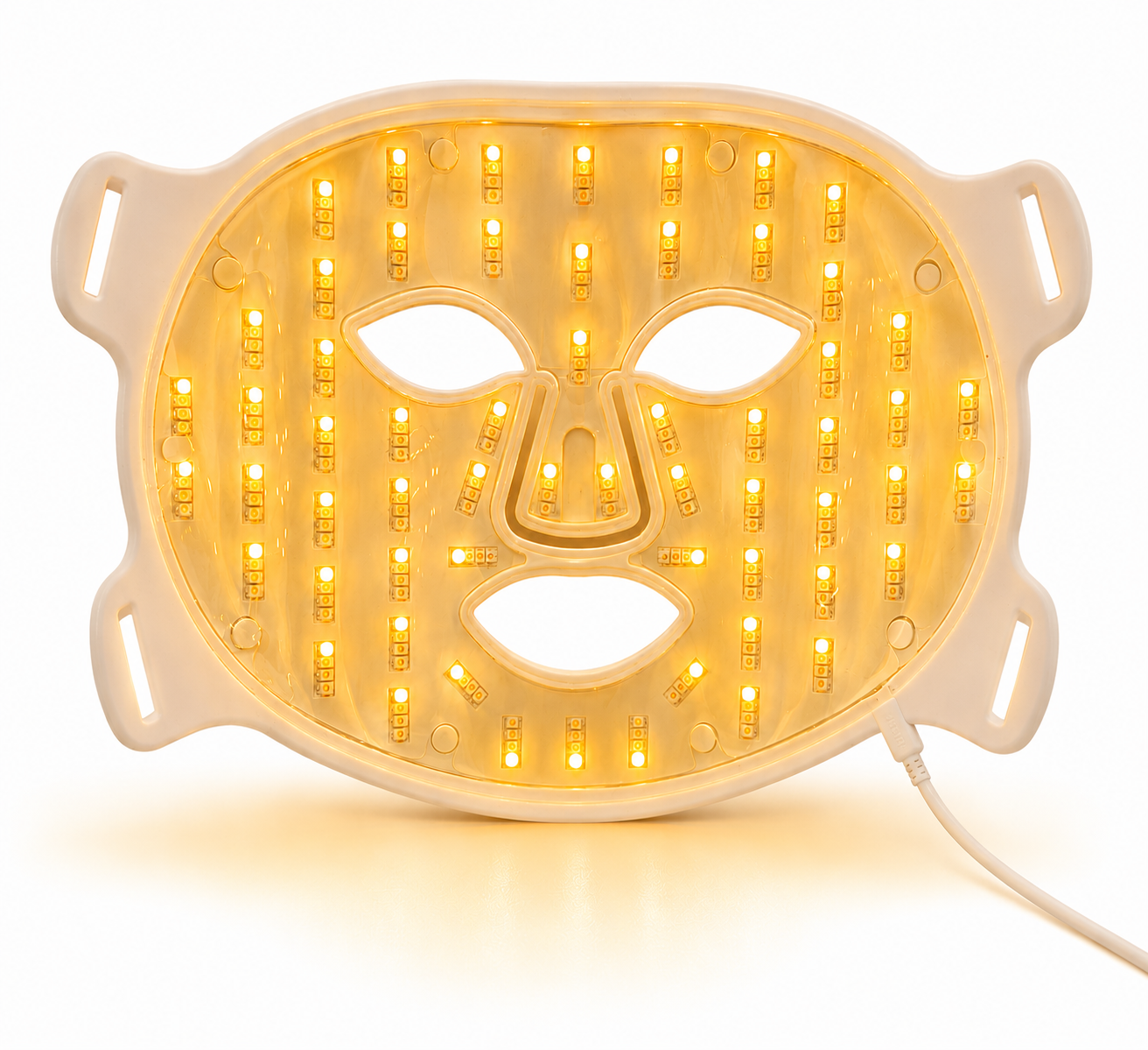 Interior of BeamViva mask with medical-grade LEDs illuminated in amber 590nm